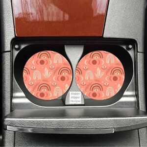 Pink Boho Rainbow & Crystals Car Coasters | Car Accessories | Car Coaster